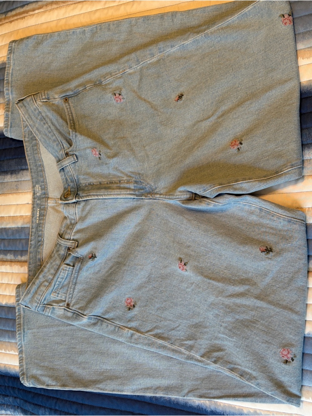 Old Navy Light Blue Straight Leg Jeans with Pink Floral Embroidery